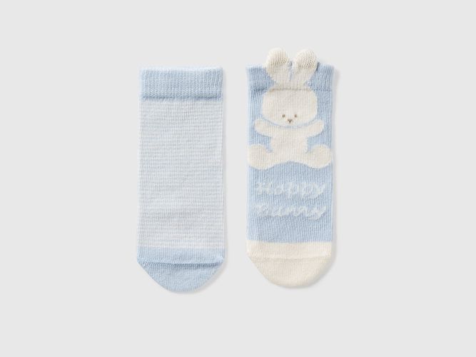 Benetton, Lot De Deux Paires De Chaussettes À Rayures Et Petit Lapin, taille 0-6, Bleu Ciel, Enfants - United Colors of Benetton - Modalova