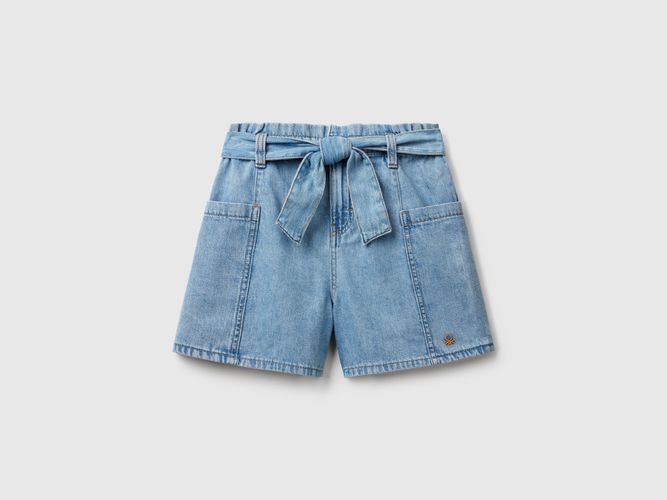 Benetton, Paperbag Bermuda En Denim Léger, taille 2XL, Bleu Clair, Enfants - United Colors of Benetton - Modalova