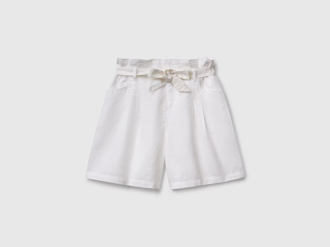 Benetton, Bermuda Paperbag En Lin Mélangé, taille 2XL, Blanc, Enfants - United Colors of Benetton - Modalova