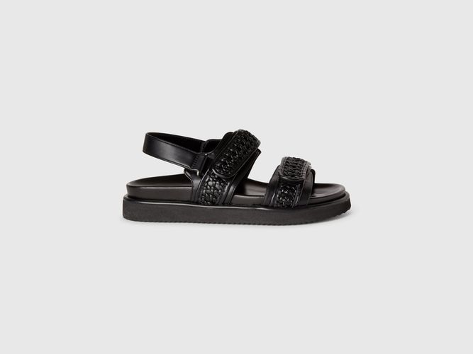 Benetton, Sandales Ouvertes En Tissu Enduit, taille 35, Noir - United Colors of Benetton - Modalova