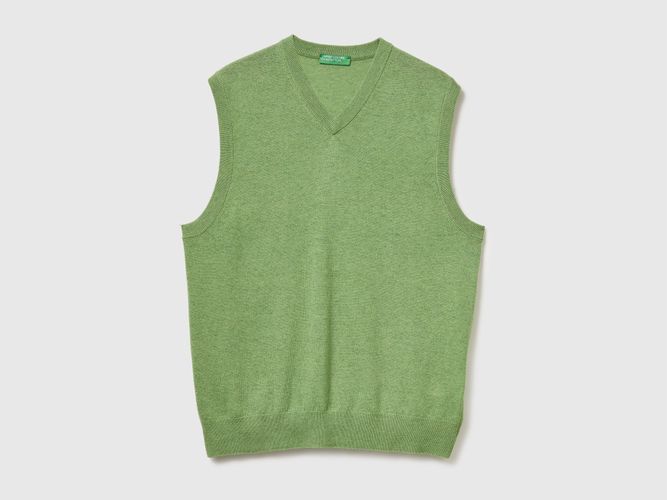 Benetton, Gilet Vert Clair Mélangé En Pure Laine Mérinos, Taille: L, Vert Clair - United Colors of Benetton - Modalova