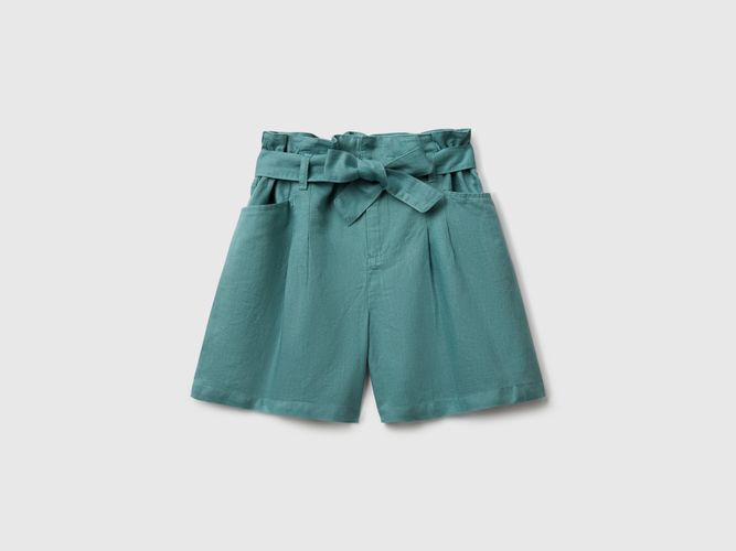 Benetton, Bermuda Paperbag En Lin Mélangé, taille 2XL, Bleu Vert, Enfants - United Colors of Benetton - Modalova