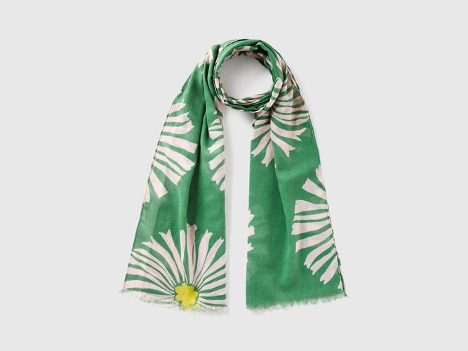 Benetton, Écharpe À Motif En Lin Mélangé, taille OS, Vert - United Colors of Benetton - Modalova