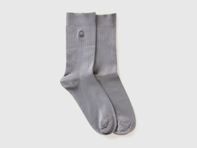 Benetton, Chaussettes À Bords-côtes Et Logo, taille 36-41, Gris - United Colors of Benetton - Modalova