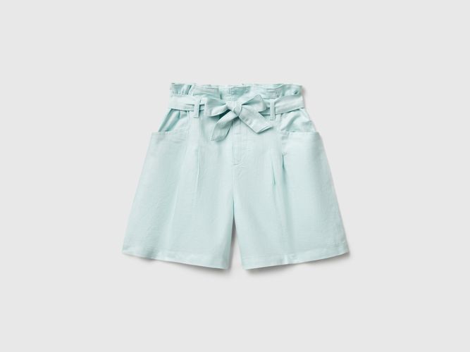 Benetton, Bermuda Paperbag En Lin Mélangé, taille 2XL, Bleu Vert, Enfants - United Colors of Benetton - Modalova