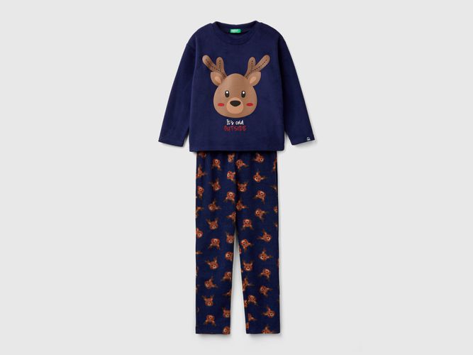 Benetton, Pyjama Avec Rennes En Polaire, taille 18-24, Bleu Foncé, Enfants - United Colors of Benetton - Modalova