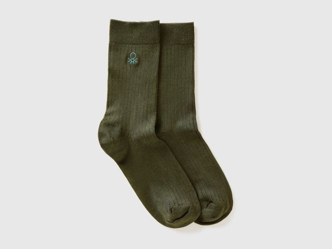 Benetton, Chaussettes À Bords-côtes Et Logo, taille 36-41, Kaki - United Colors of Benetton - Modalova