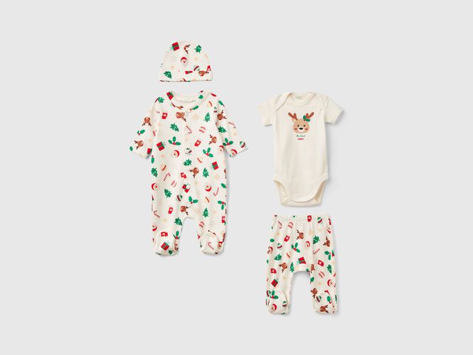 Benetton, Ensemble De Noël En Pur Coton, taille 0-1, Crème, Enfants - United Colors of Benetton - Modalova