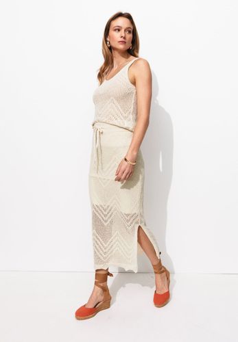 Jupe midi en maille filet Ecru XXL - Promod - Modalova