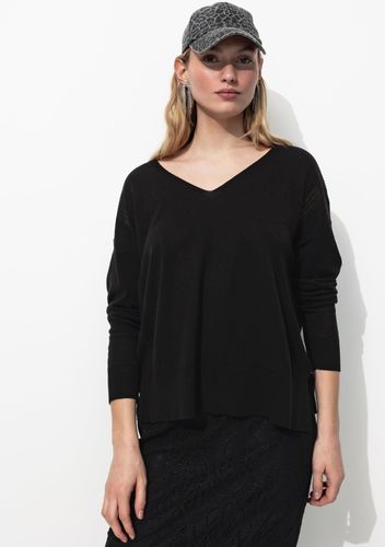 Pull fin ajouré col V Noir - Promod - Modalova