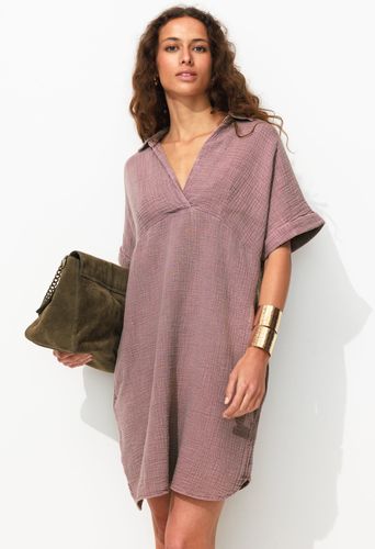 Robe courte en gaze de coton Lie de vin 34 - Promod - Modalova