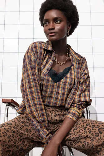 Chemise cropped à carreaux Carreaux marron M - Promod - Modalova