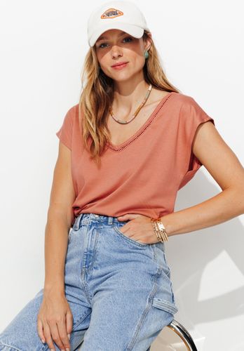 Promod T-shirt col V uni Femme Rose - Promod - Modalova
