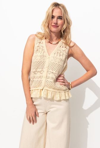 Cardigan crochet sans manches Ecru XS - Promod - Modalova