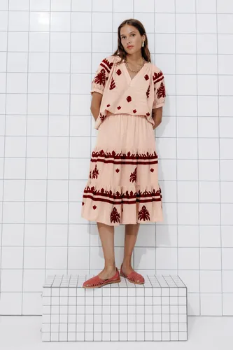 Jupe midi brodée Beige XS - Promod - Modalova
