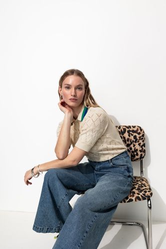 Pull court col polo Ecru S - Promod - Modalova