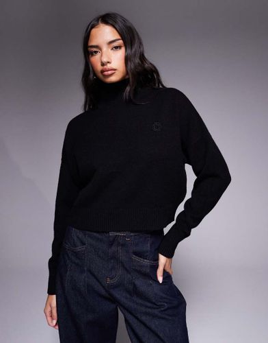 Sesty - Pull oversize Ã  col montant en maille avec logo ton sur ton - Noir Noir 34 female - Hugo Blue - Modalova