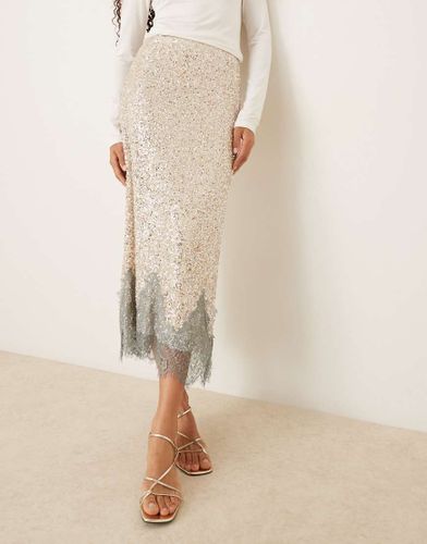Maeva - Jupe longueur mollet Ã  sequins et bord en dentelle - ArgentÃ© ArgentÃ© 52 female - Never Fully Dressed - Modalova