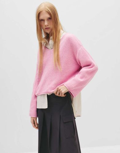 Pull & Bear - Pull en maille chenille Ã  col V - Rose rose L female - Pull&bear - Modalova
