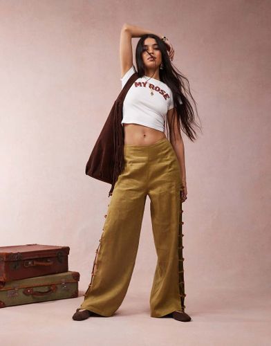 Tia - Pantalon en lin d'ensemble avec dÃ©tails Ã  perles - Olive-Vert Vert 38 female - Vrg Grl - Modalova