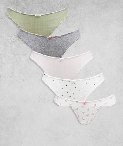 Lot de 5 strings Ã©chancrÃ©s en maille pointelle - Multicolore Multicolore 42 female - Boux Avenue - Modalova