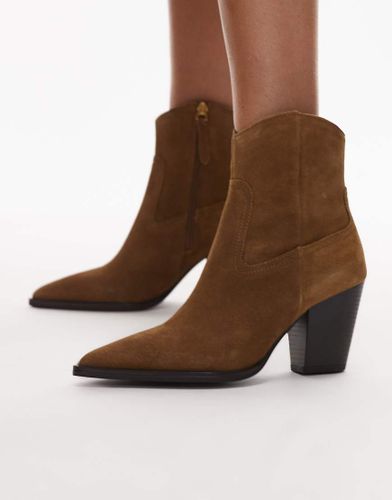 Bottines à talon et bout pointu en daim style western - Caramel-Brown Brown 36 female - Mango - Modalova