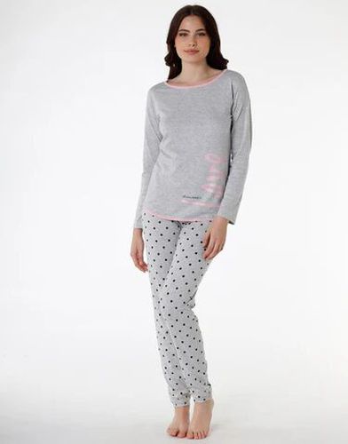 Pyjama long en jersey de coton, gris chiné - Féminin - Taille 36/38 Gris 36/38 - Dim - Modalova