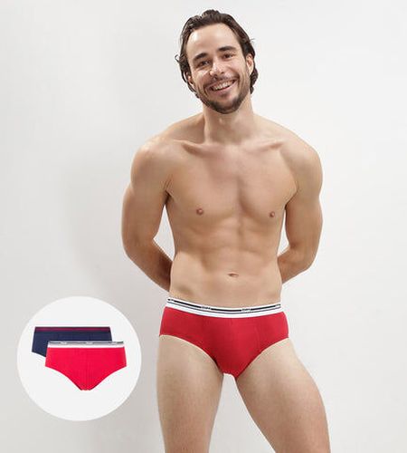 Lot de 2 slips rouge bleu denim ceinture contrastée Classic Colors Rouge 4 - Dim - Modalova
