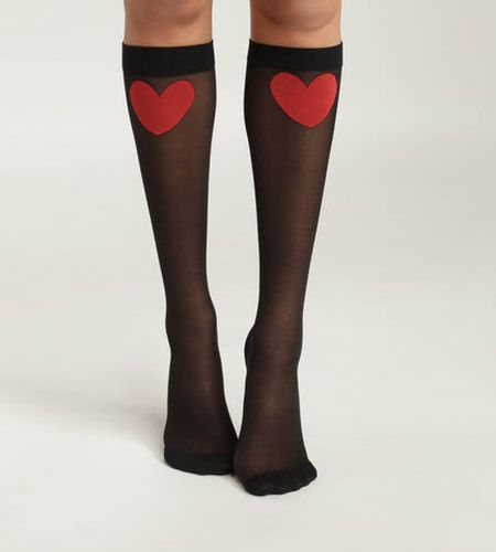 Mi-bas en voile transparent Noir motif coeur rouge Style Noir 35/41 - Dim - Modalova