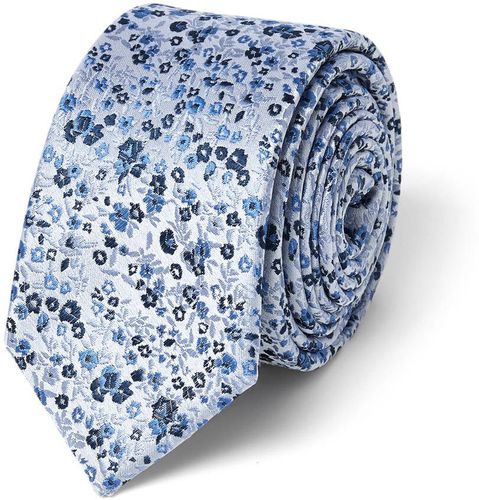 Cravate jacquard en 100% soie - Imprimé Fleur - Bleu - 150 x 6 x 7 cm - Draeger - Modalova