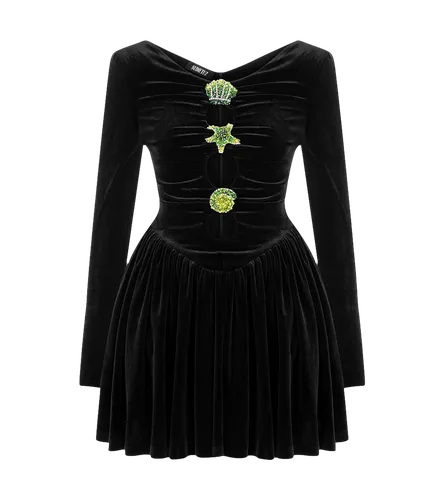 BLACK MINI VELVET DRESS WITH OPENINGS ON CENTER FRONT - Sudietuz - Modalova