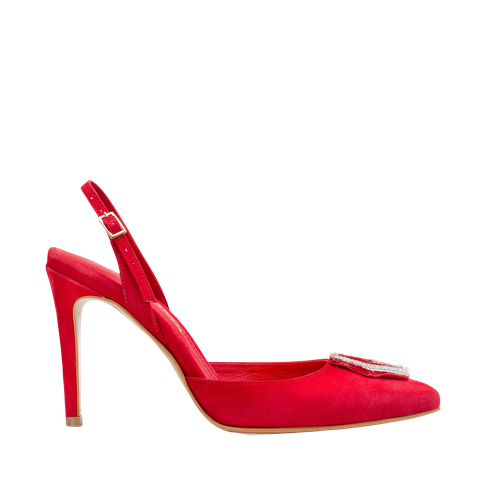 Alice Red Suede and Crystal Buckle Slingback Pumps - Ginissima - Modalova