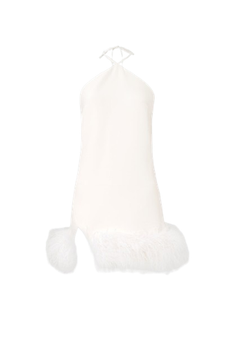 Keira White Halter Mini Feather Dress - Lora Istanbul - Modalova