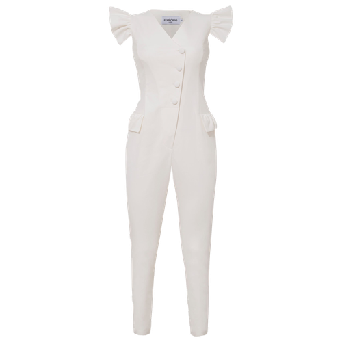 Ruffled Sleeve Tailored Jumpsuit (White) - Femponiq - Modalova