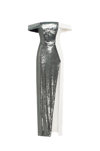 Noteworthy white satin maxi gown covered in sequins, Xo Xo - Milla - Modalova