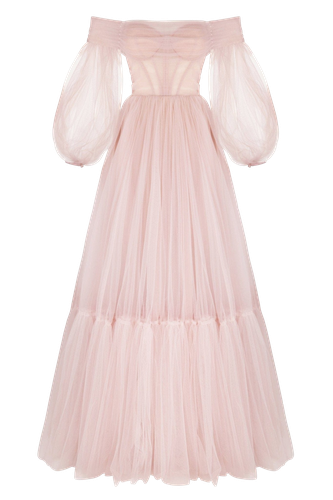 Misty Rose Sheer Sleeves Maxi Tulle Dress - Milla - Modalova