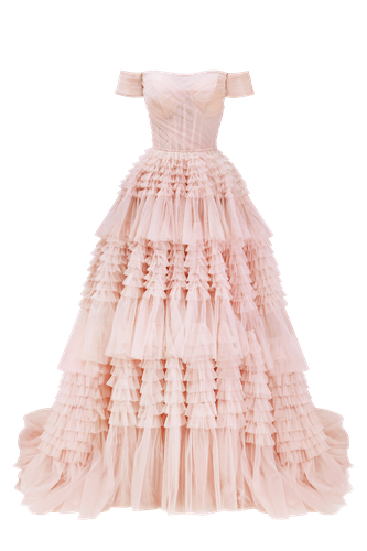 Misty Rose Off-The-Shoulder Frill-Layered Gown - Milla - Modalova