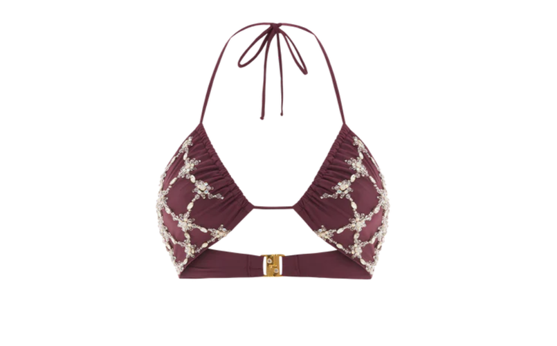 Violet Halter Hand Embroidered Plum Bikini Top - Oceanus Swimwear - Modalova