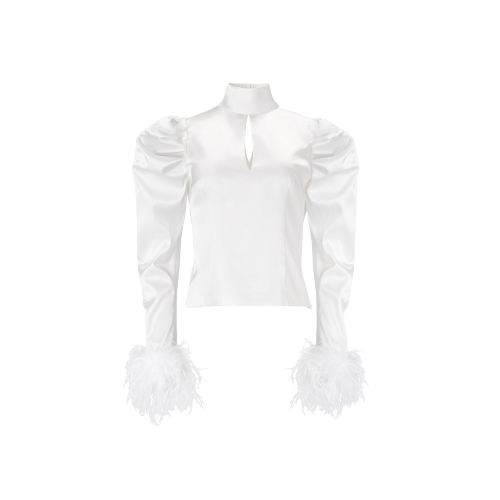 Taffeta blouse with feathers in white - Lita Couture - Modalova