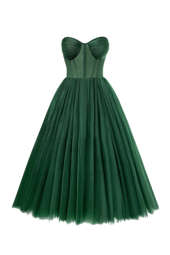Emerald Strapless Puffy Midi Tulle Dress - Milla - Modalova