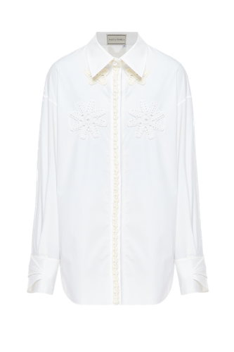 Shirt with Macrame in White - Malva Florea - Modalova
