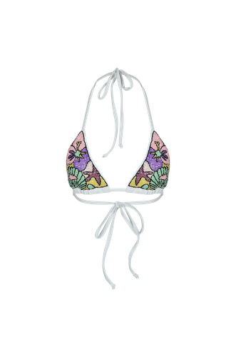 Talia Hand Embroidered White Base Bikini Top - Oceanus Swimwear - Modalova