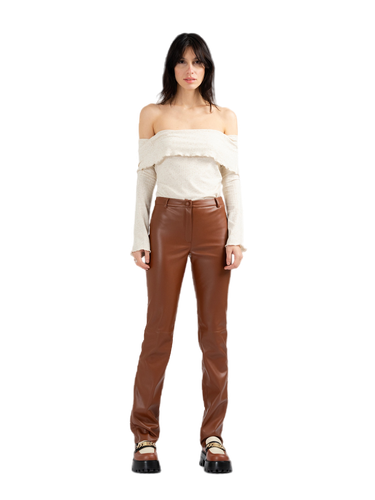 HATTIE brown vegan leather cigarette trousers - DIVALO - Modalova