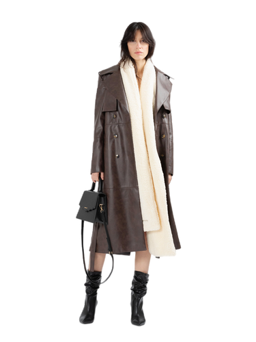 MANILA brown vegan leather trench coat - DIVALO - Modalova