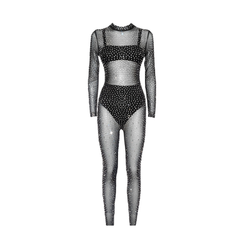 Black crystals mesh jumpsuit - Daniele Morena - Modalova