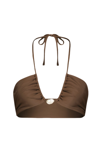 Bahia Bikini with Pearl & High-Waisted Bottom in Brown - Top - Sara Cristina - Modalova