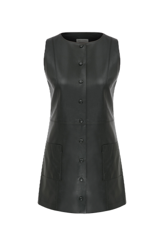 Odette Vegan Leather Mini Dress in Noire - Nazli Ceren - Modalova