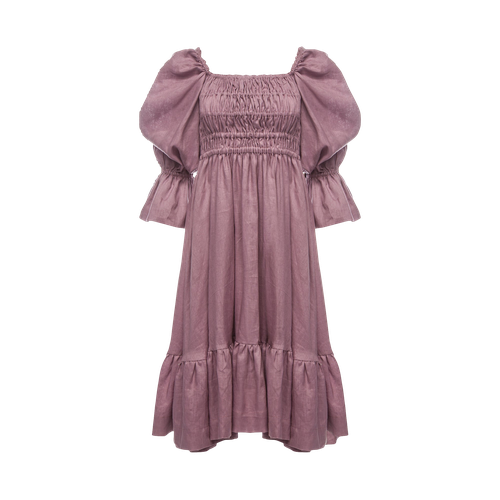 Amelia Ruched Midi Linen Dress in Rhapsody Purple - Vasiliki - Modalova