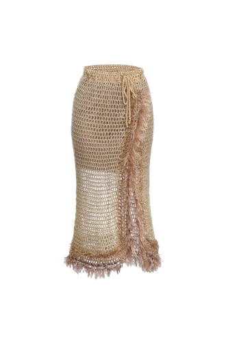 Camel Handmade Knit Skirt | Women's Camel Mini skirts - ANDREEVA - Modalova