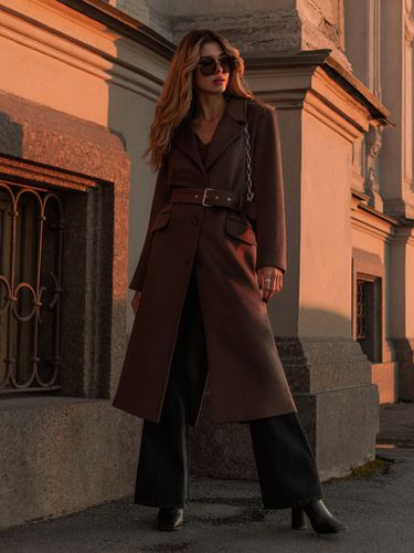 Belted single-breasted wool-blend coat - Lichi - Modalova